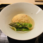 道人 - 【写真⑪】桜海老(静岡県)の飛竜頭、茹でグリーンアスパラガス(北海道)