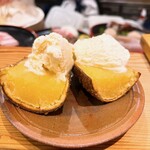 天ぷら およべ - さつまいも天、バニラアイスのせ