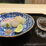 道人 - 真鯛(兵庫県明石産、雌)    伊勢海老(兵庫県淡路島産)