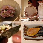 千葉たかおか - 上左：鯵　上右：炙る高岡大将　下左：太刀魚の棒鮨　下右：唐墨