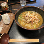 Takara ya - かき揚げカレーうどん　おにぎり昆布