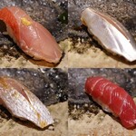 千葉たかおか - 上左：金目鯛　上右：小肌　下左：春子鯛　下右：赤身漬け