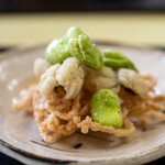 オリベ - 2023.4 揚げ鱧 揚げそら豆 揚げ蕎麦