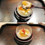御料理 ふじ田 - 蒸し物：軽く蒸した石巻産のゆめ牡蠣
      （梅を完熟させた梅おろし）