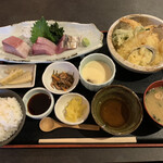 食彩味処　おおにし - ミニ刺・ミニ天ぷら定食（1,500円）2023.4