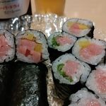 Sushi Tempura Gosakutei - ●ﾗﾝﾁ。単品。中瓶B715X3+刺し(鮑ｱﾜﾋﾞ1738X3+ﾄﾛ1650+ｲｸﾗ肴1078)+鰻ｳﾅｷﾞ当て1408+野菜天ぷら盛858+細巻(ﾈｷﾞﾄﾛ1100+ﾄﾛﾀｸ1100)＝12,595円 