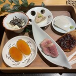 Gensui - 八寸（余市の鮟肝、蒲鉾、蕎麦味噌、鴨焼、唐墨、かまぼこ、豆腐）