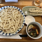 teuchiudommatsuna - 野菜鳥肉汁うどん(並)@950円とごぼう天@350円