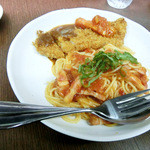 海洋 - 【２０１３年８月】　私、専用(笑)特製の、豚ヘレカツ添えパスタ。(*^。^*)