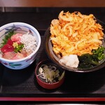 Chouseian - 生桜海老と新玉ねぎのかき揚げぶっかけそばとおまかせミニ海鮮丼セット