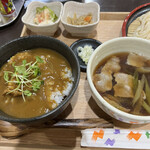 田舎うどん くう華 - 肉汁うどん　並盛　750円+カレー丼　350円