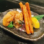 Sobasakaba Sobade Chokotto - コース料理：鶏とごぼうの唐揚げ