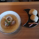 さじこよみ - ベジフェンネル水餃子　たかびき　胡桃　高野豆腐　塩麹　筍ごはんのおむすび