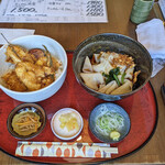 としおか - 料理写真:きしめんころ(冷)+きすとメゴチと穴子の天丼（麺をすご幅めんにチェンジ、天丼ご飯大盛）