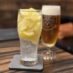 焼肉 拍手喝采 - 生ビール 　喝采レモンサワー