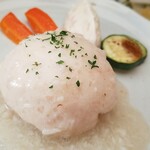 キッチン ブルー グローブ - 反対側から、ソースも真っ白！？