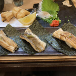 はかりめ じゅん - 穴子の唐揚げ　穴子の刺身と炙り　穴子寿司