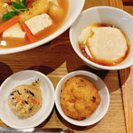 Toufu Shokudou - おぼろ豆腐、肉がんも、おからとひじきの煮物