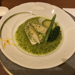 和風フレンチ ichiRyu - メインのお魚又はお肉　ヒラメのタケノコ添えブロッコリーソース