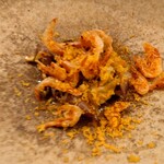 Maison DIA Mizuguchi - 先ずは素揚げした桜海老の凄くいい香り❕
      ホタルイカのワタの味わいの癖を
      アーリオオーリオ（ニンニク、オリーブオイル）の味わいと
      自家製カラスミで旨味に変えてる。