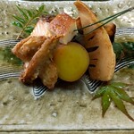 日本料理 椿 - フグの唐揚げ、サツマイモ、筍、その他