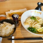 千年UDON - 選べるランチ(とり天+冷UDON2玉+卵かけごはん)