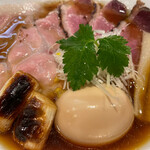 燃えよ麺助 - 味玉紀州鴨そば　鴨増し