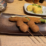 大衆酒場 溝の口 ただいま - アスパラ肉巻き ¥380、肉巻きトマト ¥250