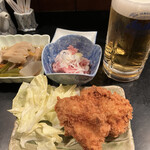 Koryouri Sasaki - 生ビールと「お通し」３品。