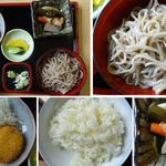 はんば亭 - 天空の里定食。下栗コロッケ、こきびご飯、椀蕎麦。そば処はんば亭(長野県飯田市)食彩賓館撮影