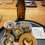 いち井 - 鯛の白子　こごみ　南蛮漬　あん肝　