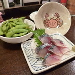金町製麺 - '13/08/02 〆サバ（380円）＆ゆでたて枝豆（350円）
