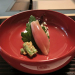 泉竹 - 白和え、ミョウガの酢漬け、インゲンの胡麻和え