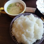 ステーキ M - ライス大、味噌汁