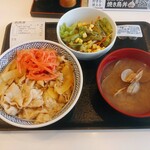 Yoshinoya - 豚丼アタマの大盛り+野菜サラダ・あさり汁セット