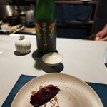 MAEN Sake pairing restaurant - 1.鹿芯玉 クリームチーズ ドライ無花果　ペアリング1