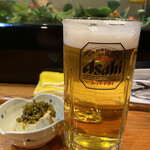 さんたく - 生ビール、お通し