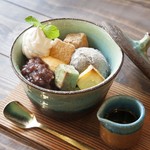 食堂cafe　Takemoku - きなこわらび餅と黒ごま抹茶のパフェ