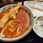 Marugame Seimen - とまたまカレーうどん　780円に海老天　180円