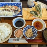 Tsukiji Higaya - 鰹のっけ盛りと春の季節の天ぷらセット¥1518-