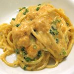 トラットリア ナトゥーラ - (09/8夜)雲丹たっぷり！生雲丹パスタを３等分に分けた皿