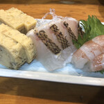 すし処たかの - 卵焼き・真鯛・海老お刺身