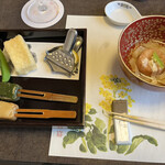 梅の花 - 生麩田楽、湯葉揚げ、おしのぎ