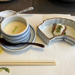 梅の花 - 茶碗蒸し、お造り