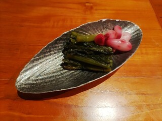 0760 - 燻製野沢菜とらっきょうの赤ワイン漬け