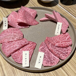 大阪屋 - 比（くらべ）各3枚
            ・赤身肉2種（ヒレテート、ランプ）
            ・霜降り肉2種（イチボ、サーロイン）