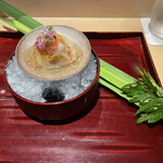 銀座 しのはら - 先付　ウニ、車エビ、白ずいきの土佐酢ジュレがけ