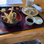 蕎麦茶寮 きむら - 天丼ランチ　麺普通盛り