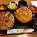 鰻のにしやま - うな丼上（ご飯大盛り）たれご飯、きも焼