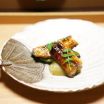 しのはら - 琵琶湖の鰻、モロッコ豆と万願寺唐辛子、焼き茄子
